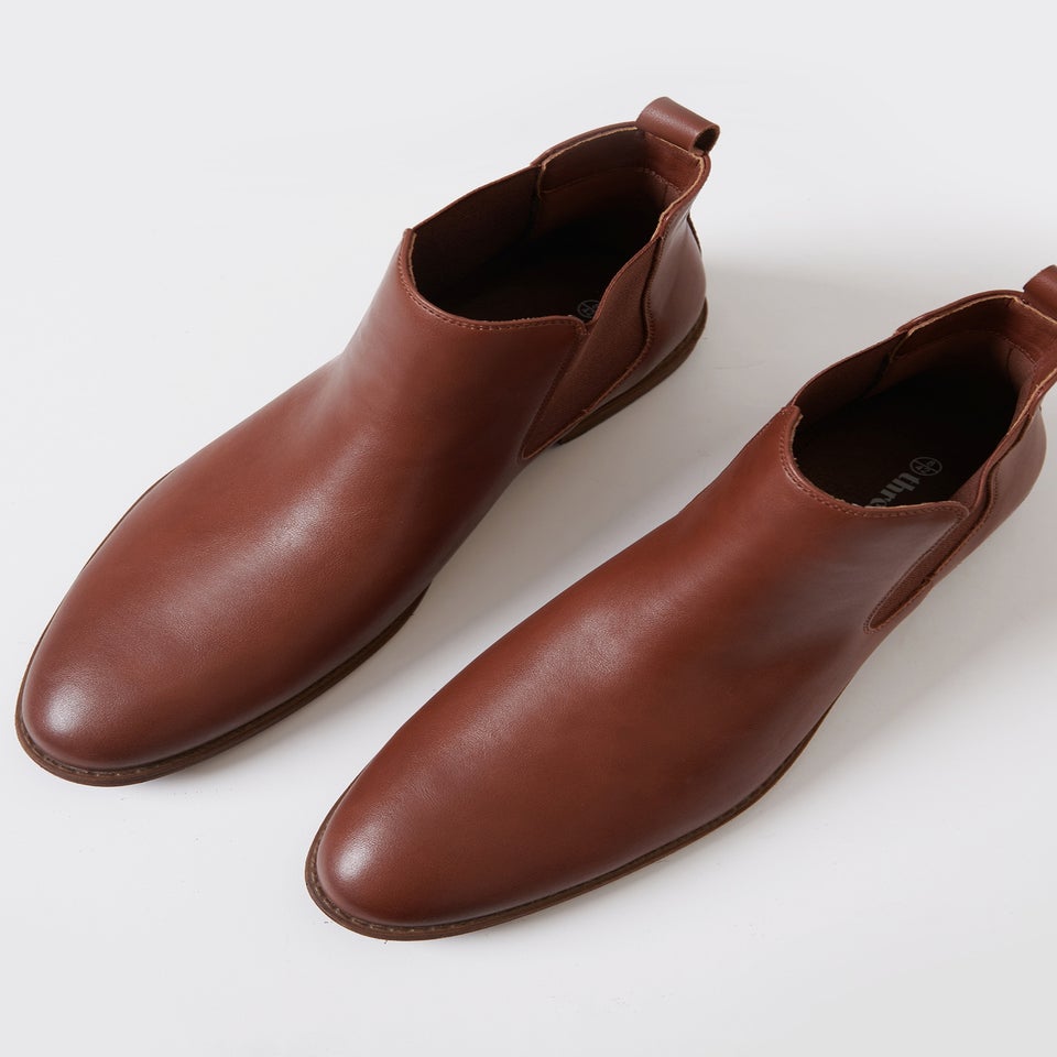 Threadbare Brown Faux Leather Slip On Chelsea Boots