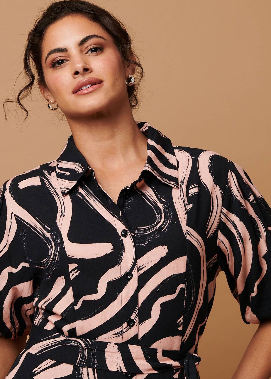 Izabel London Pink Brushstroke Print Short Shirt Dress