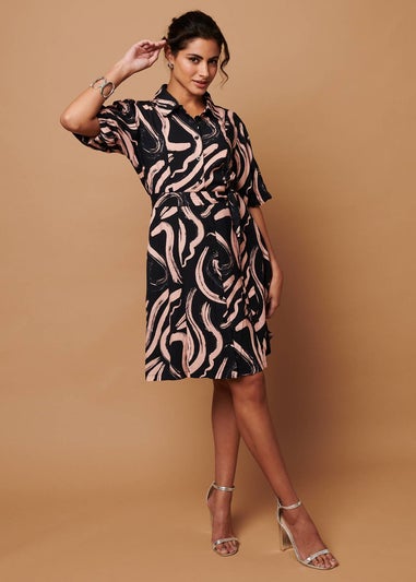 Izabel London Pink Brushstroke Print Short Shirt Dress