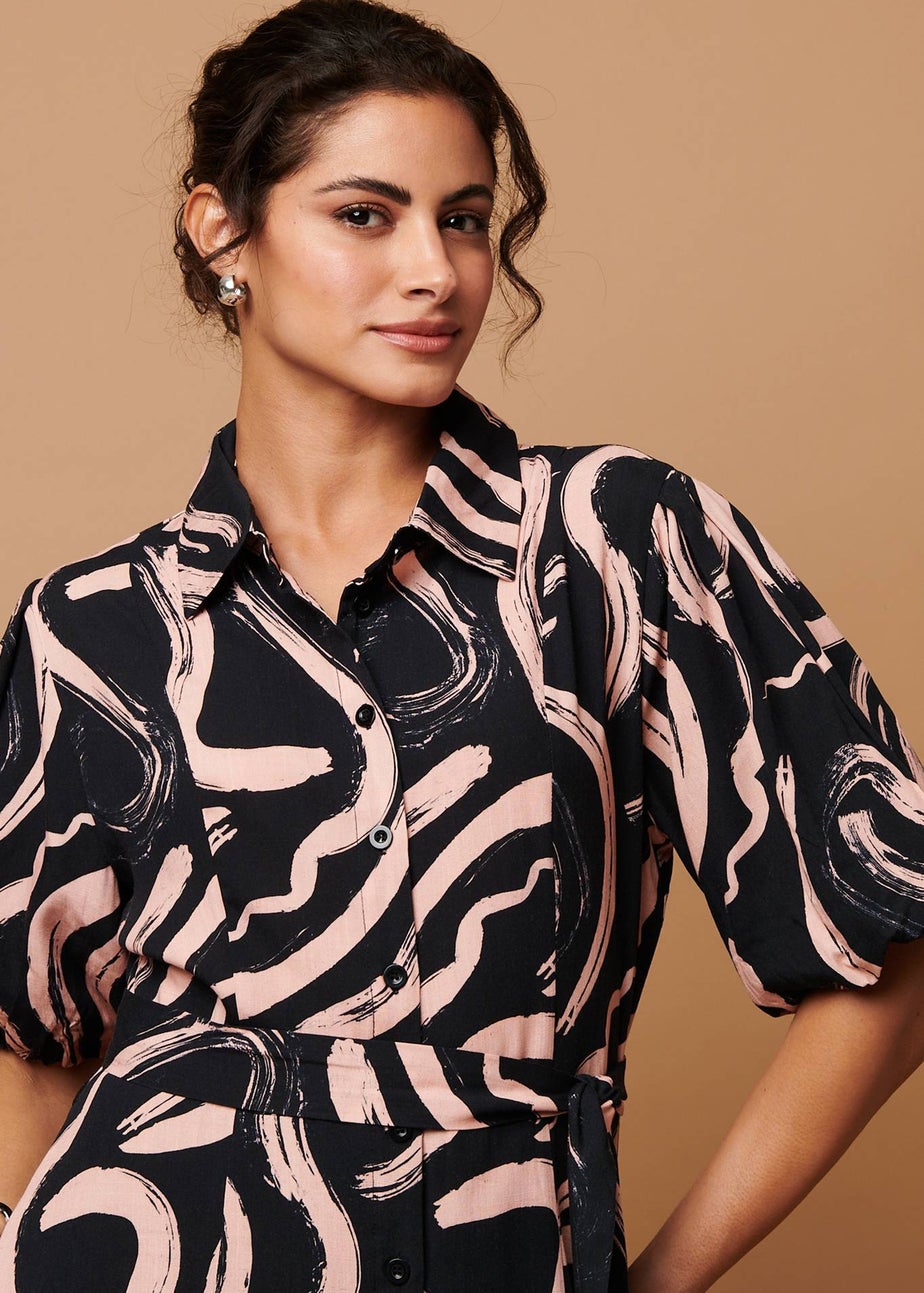 Izabel London Pink Brushstroke Print Short Shirt Dress