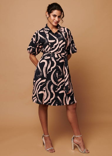 Izabel London Pink Brushstroke Print Short Shirt Dress