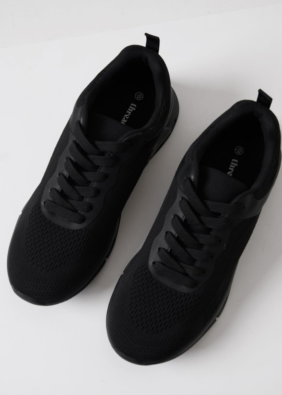 Threadbare Black Slip On Textured Trainers