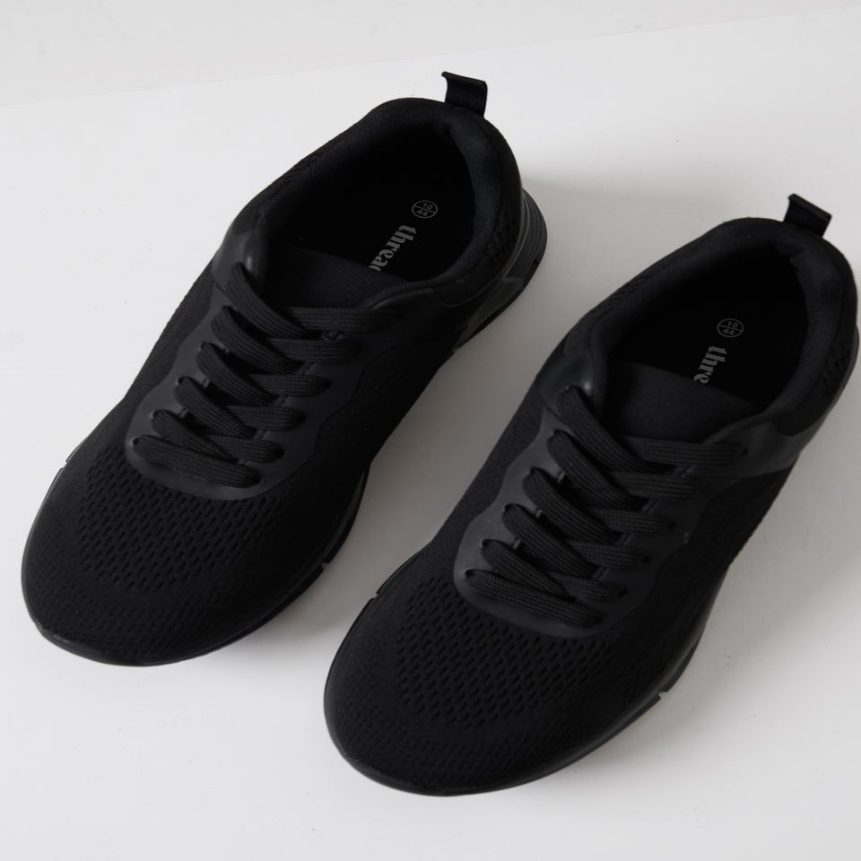 Threadbare Black Slip On Textured Trainers