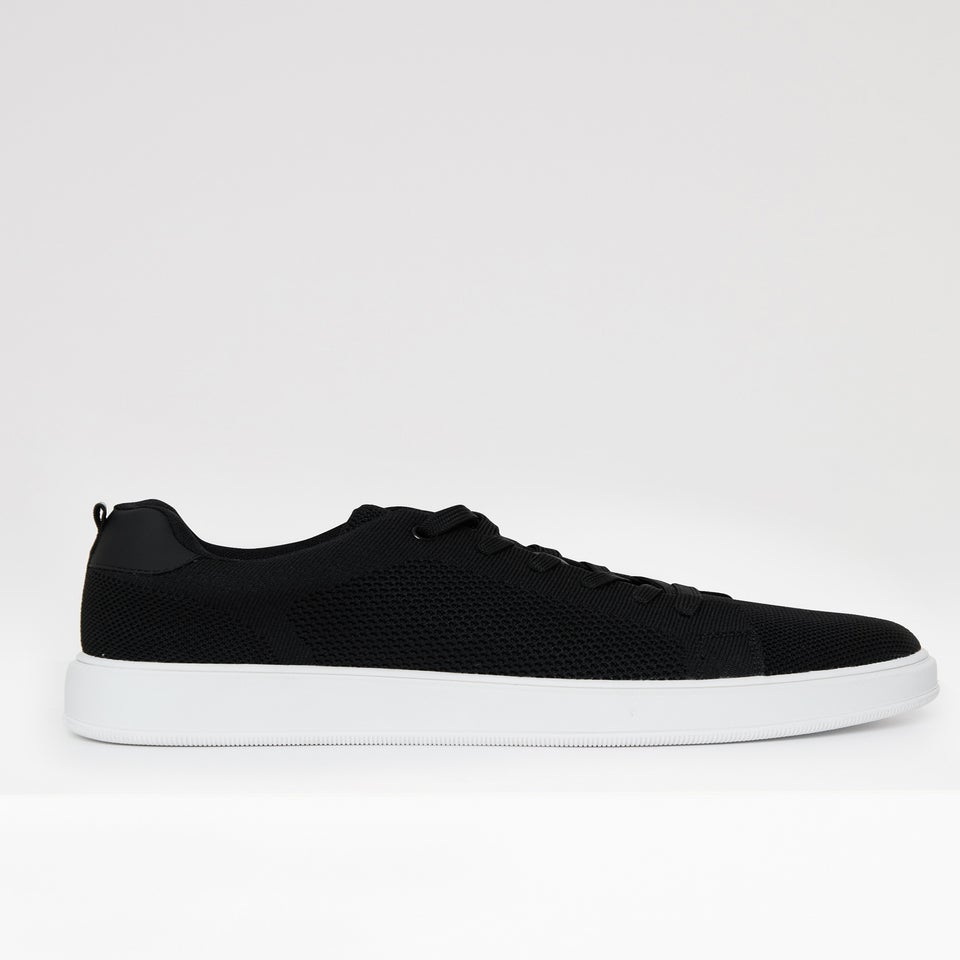 Threadbare Black Lace Up Textured Trainers