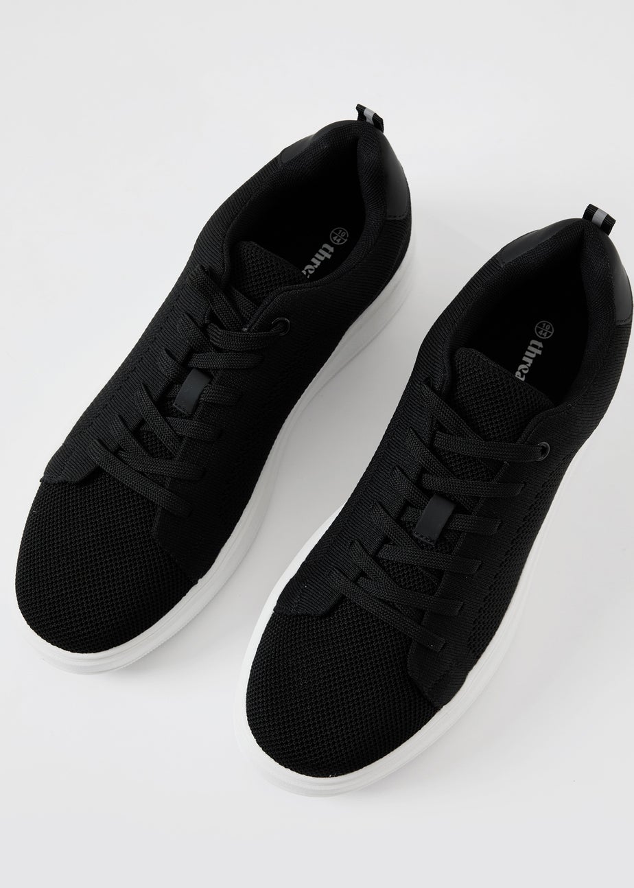 Threadbare Black Lace Up Textured Trainers