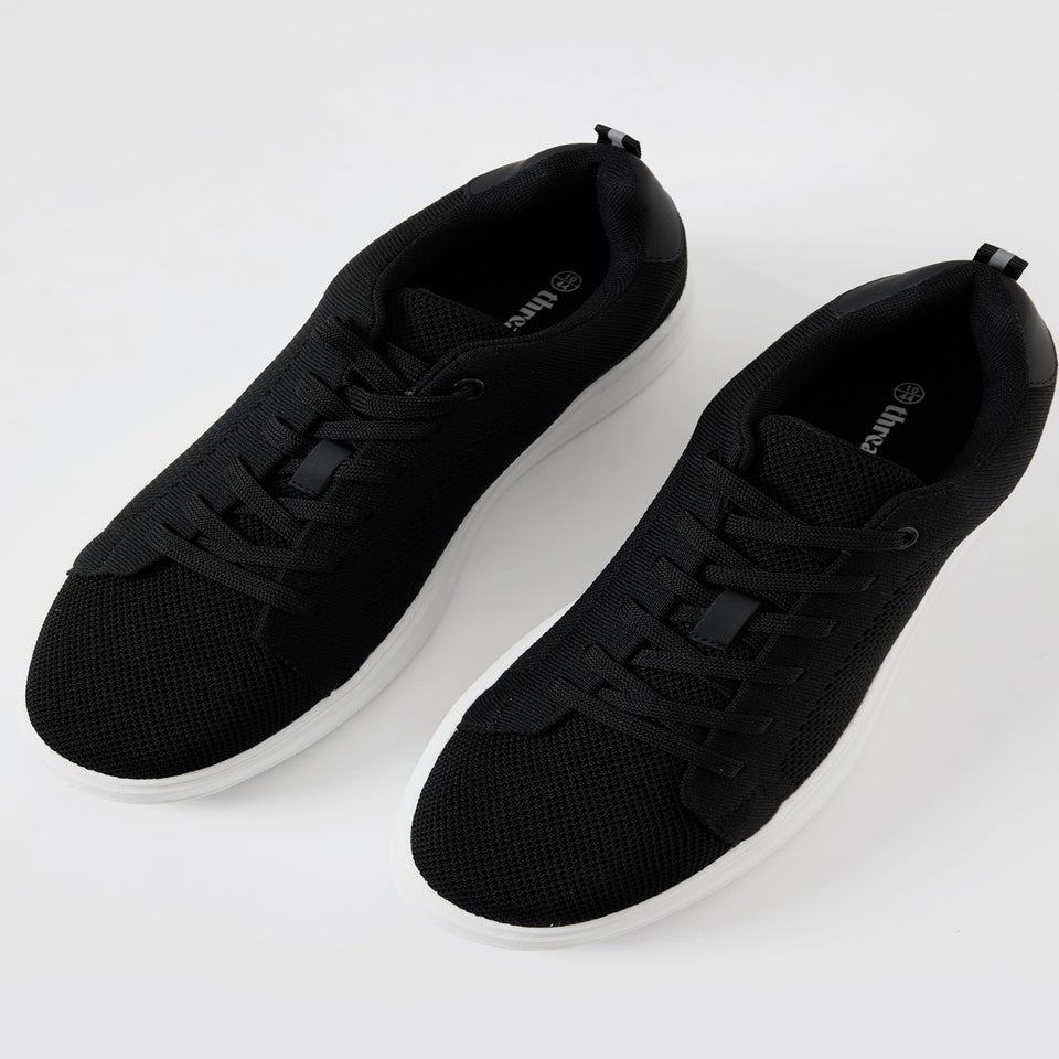 Threadbare Black Lace Up Textured Trainers