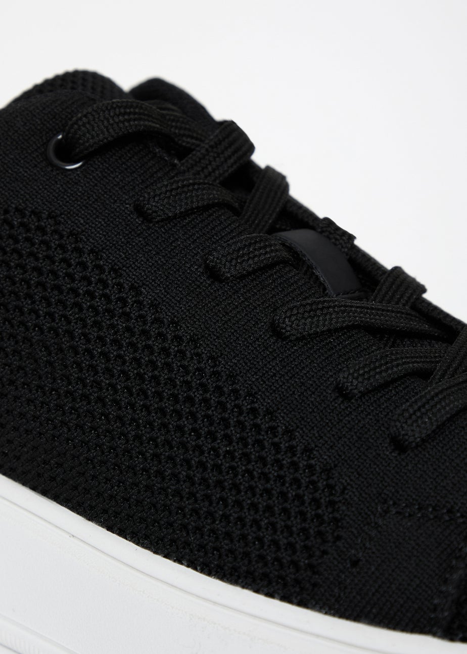 Threadbare Black Lace Up Textured Trainers