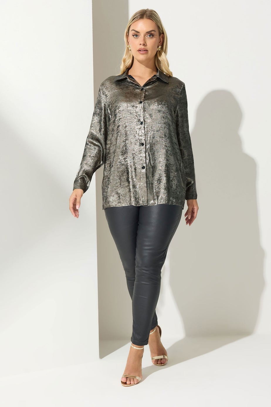 Yours London Curve Gold Button Through Metallic Shirt