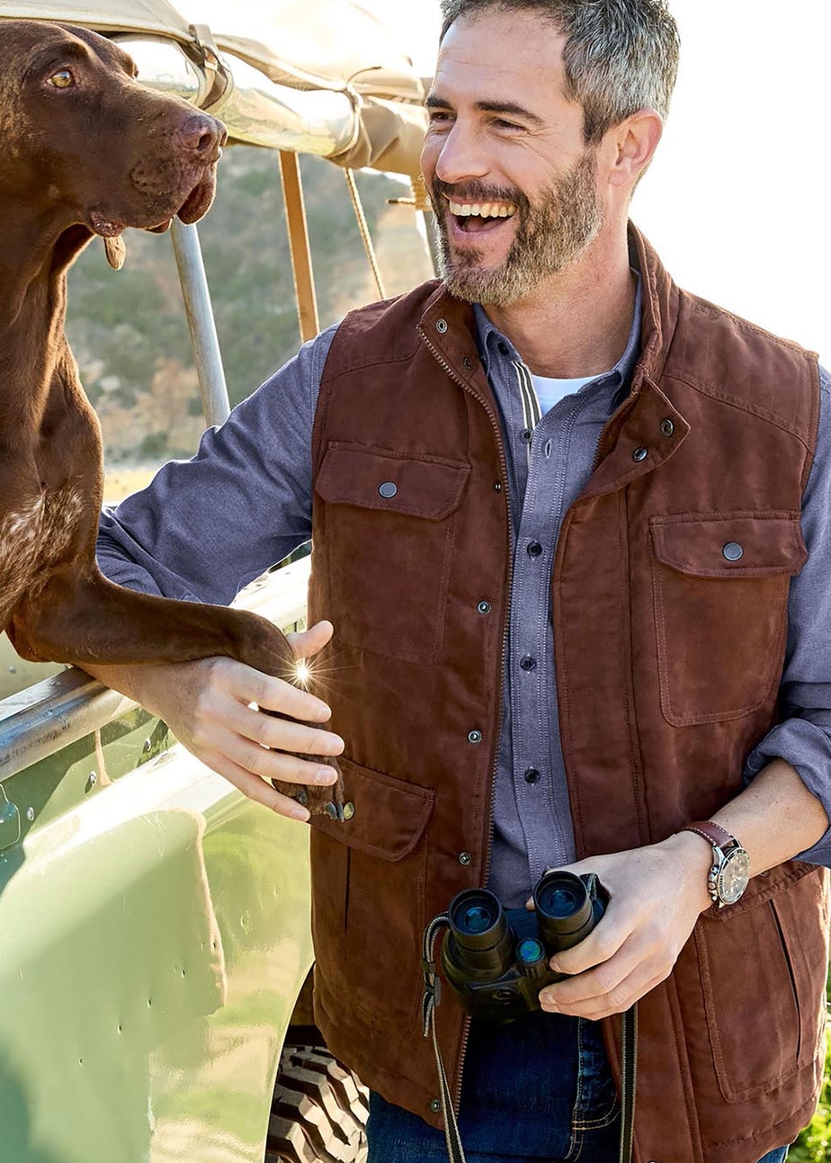 Cotton Traders Warm Brown Faux Suede Multi Pocket Gilet