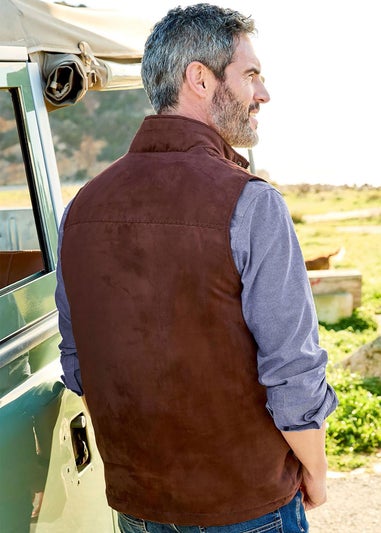 Cotton Traders Warm Brown Faux Suede Multi Pocket Gilet