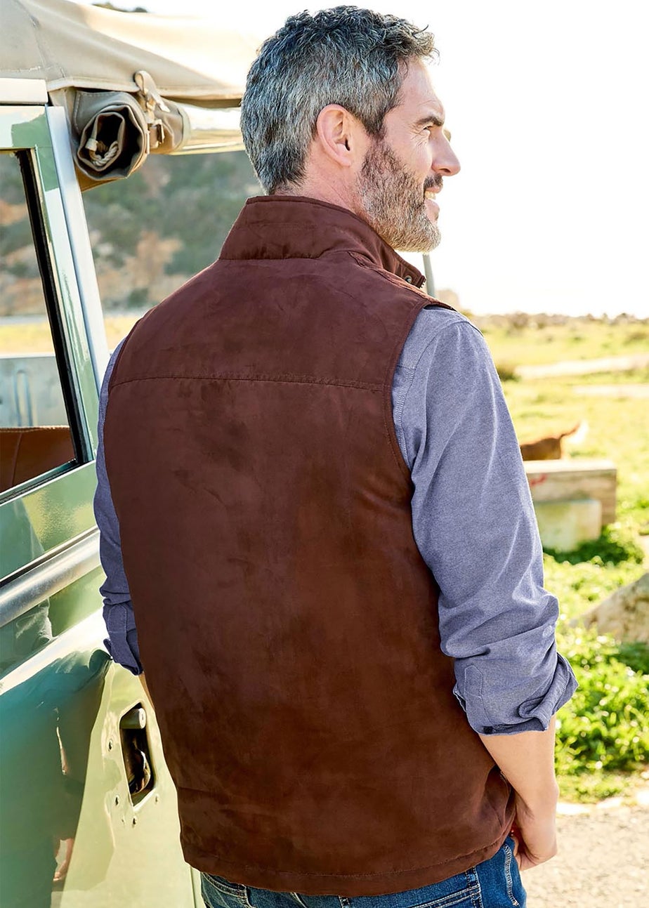 Cotton Traders Warm Brown Faux Suede Multi Pocket Gilet