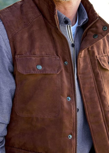 Cotton Traders Warm Brown Faux Suede Multi Pocket Gilet