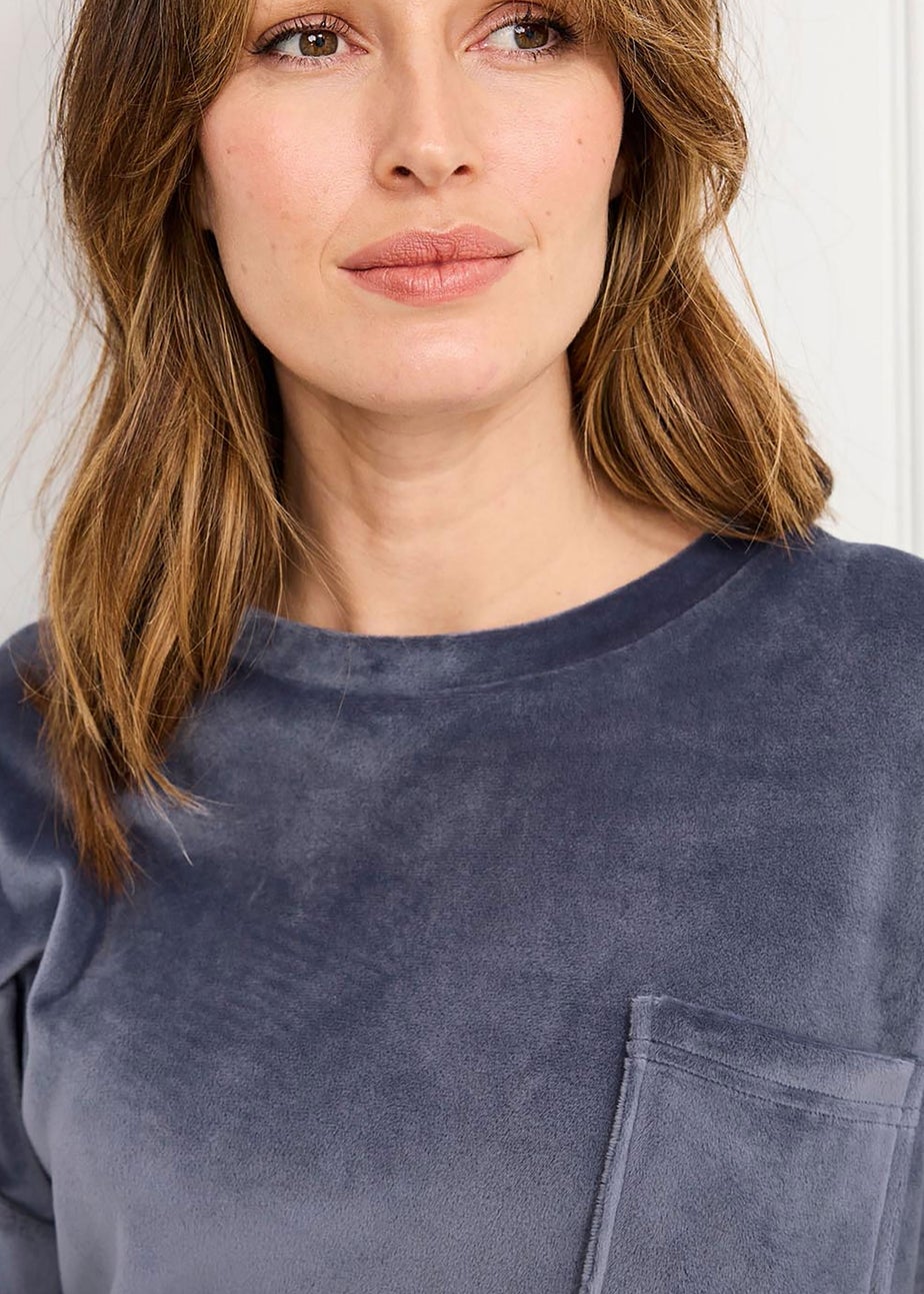 Cotton Traders Steel Blue Velour PJ Set