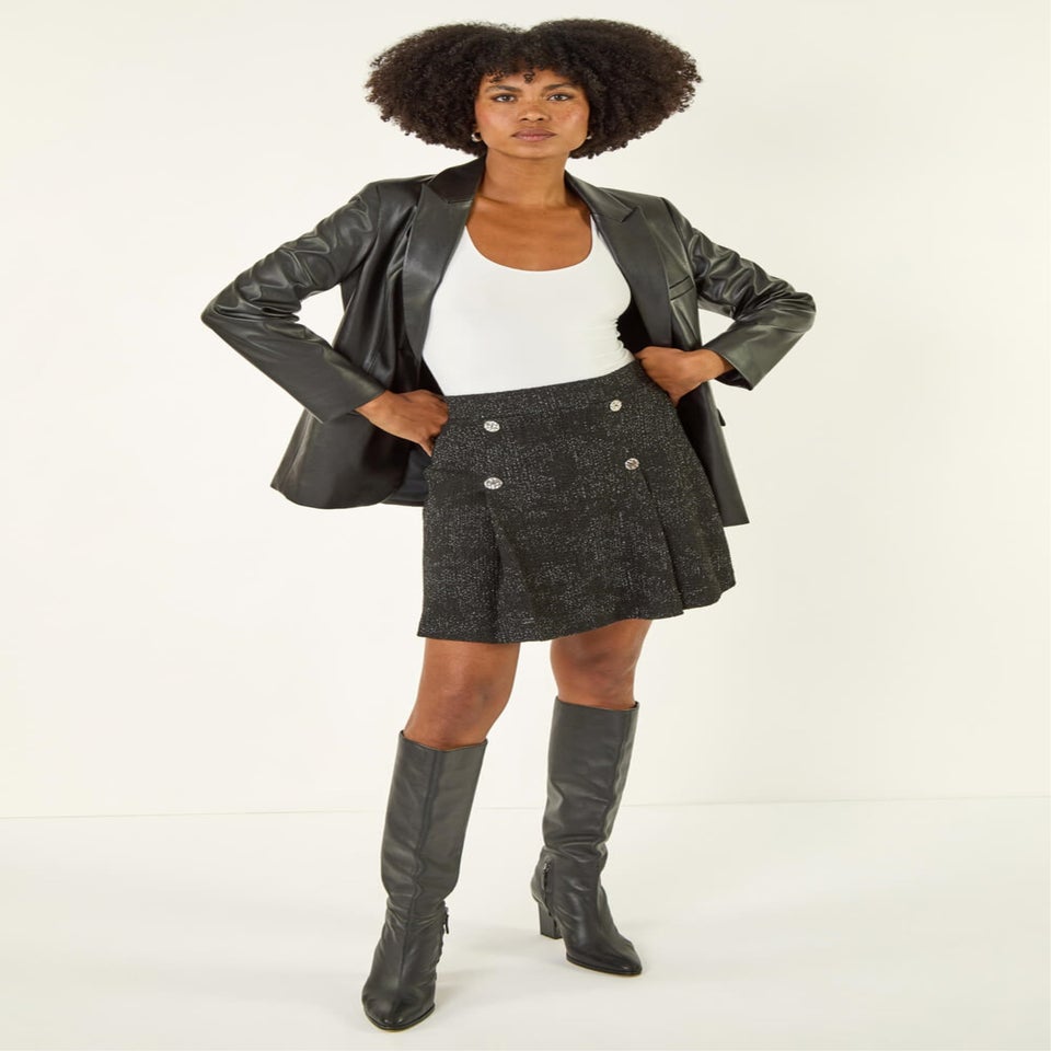 Roman Black Pleated Box Button Skirt