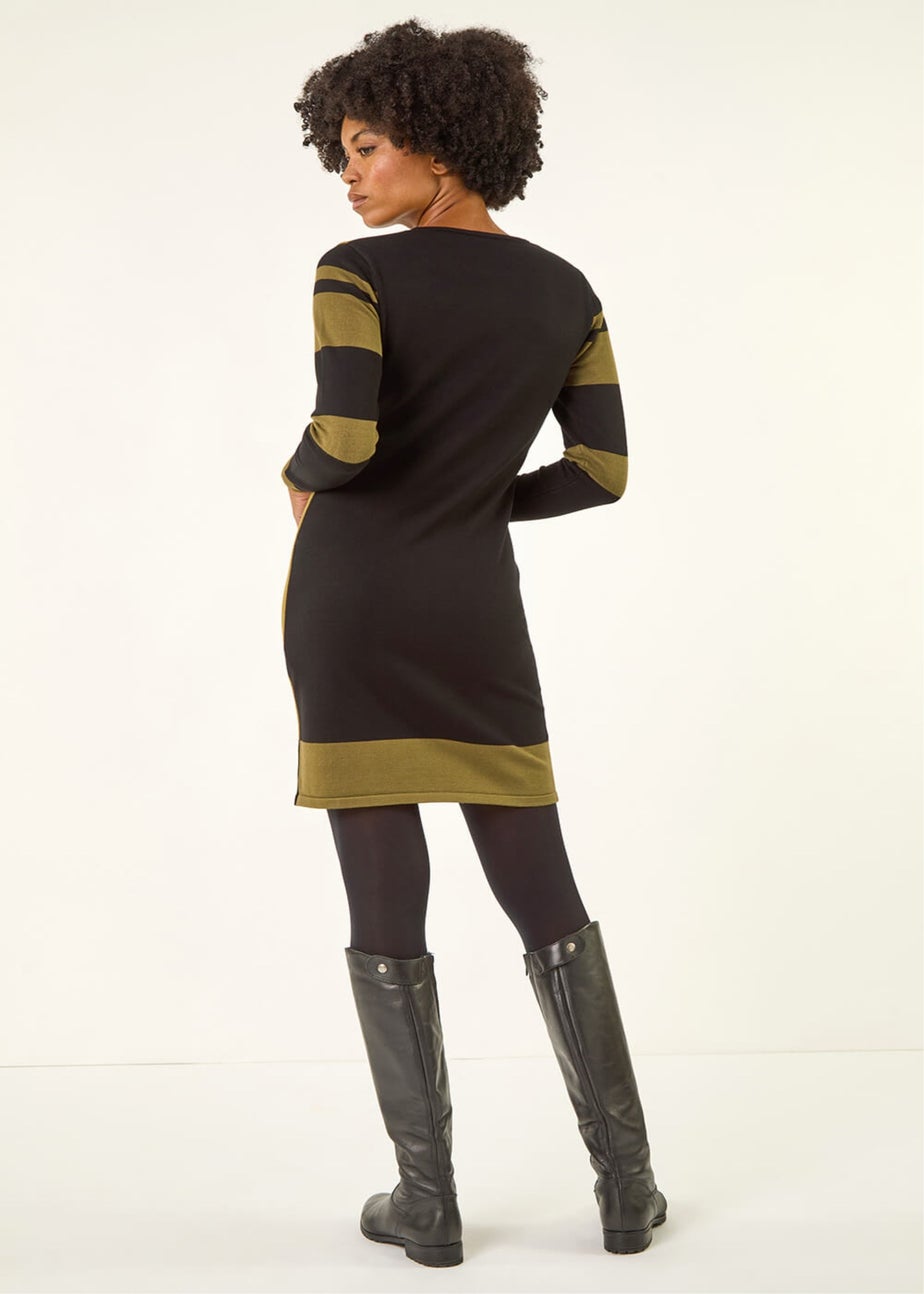 Roman Khaki Colour Block Knitted Dress
