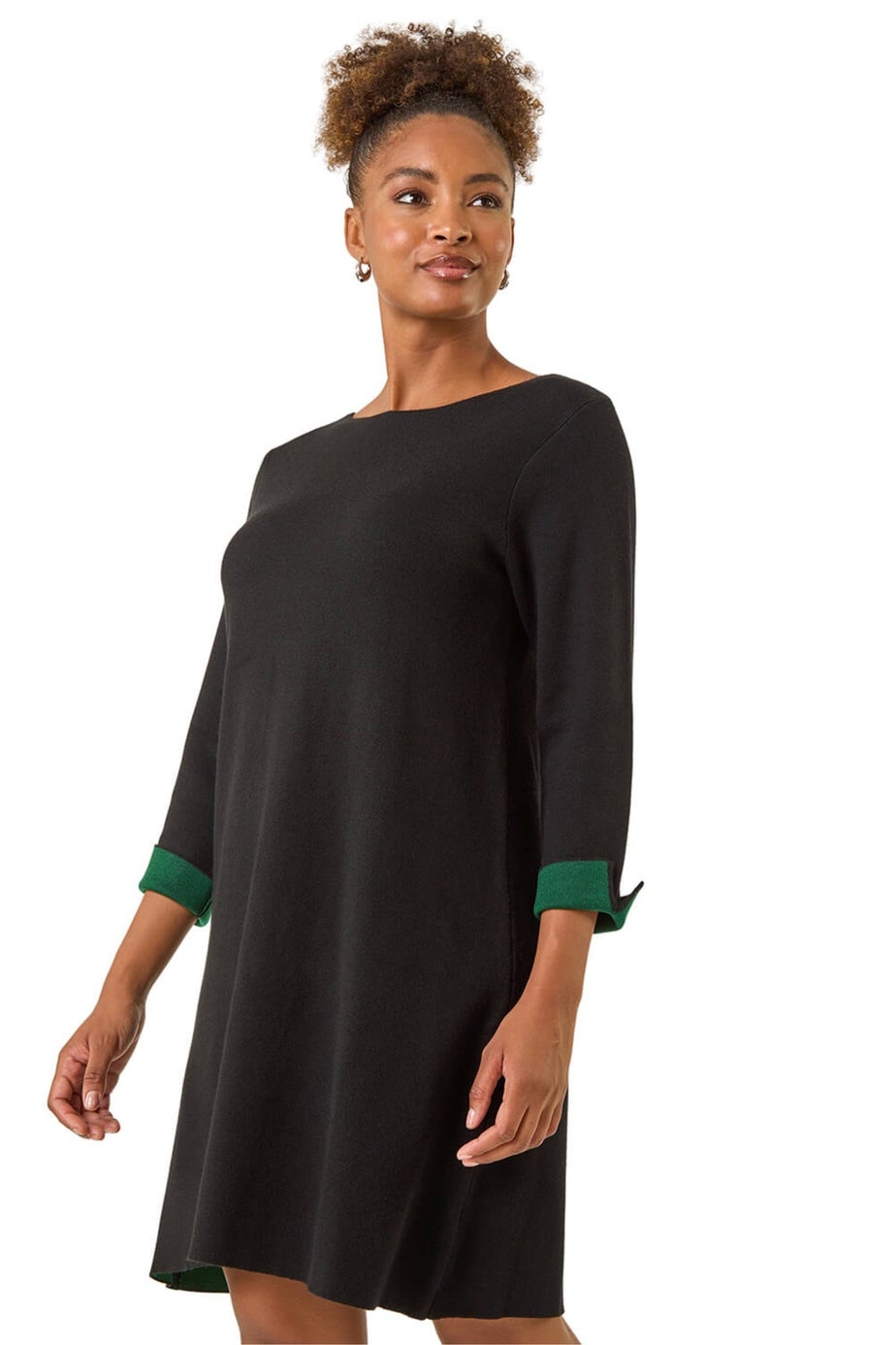 Roman Forest Contrast Sleeve Knitted Shift Dress