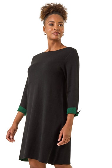 Roman Forest Contrast Sleeve Knitted Shift Dress
