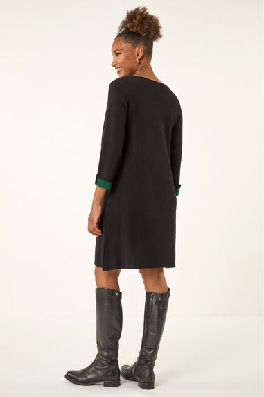 Roman Forest Contrast Sleeve Knitted Shift Dress