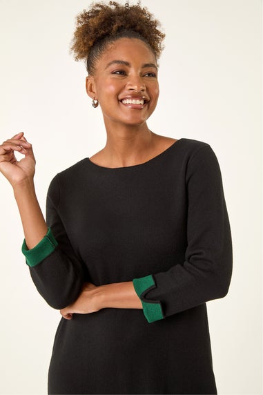 Roman Forest Contrast Sleeve Knitted Shift Dress