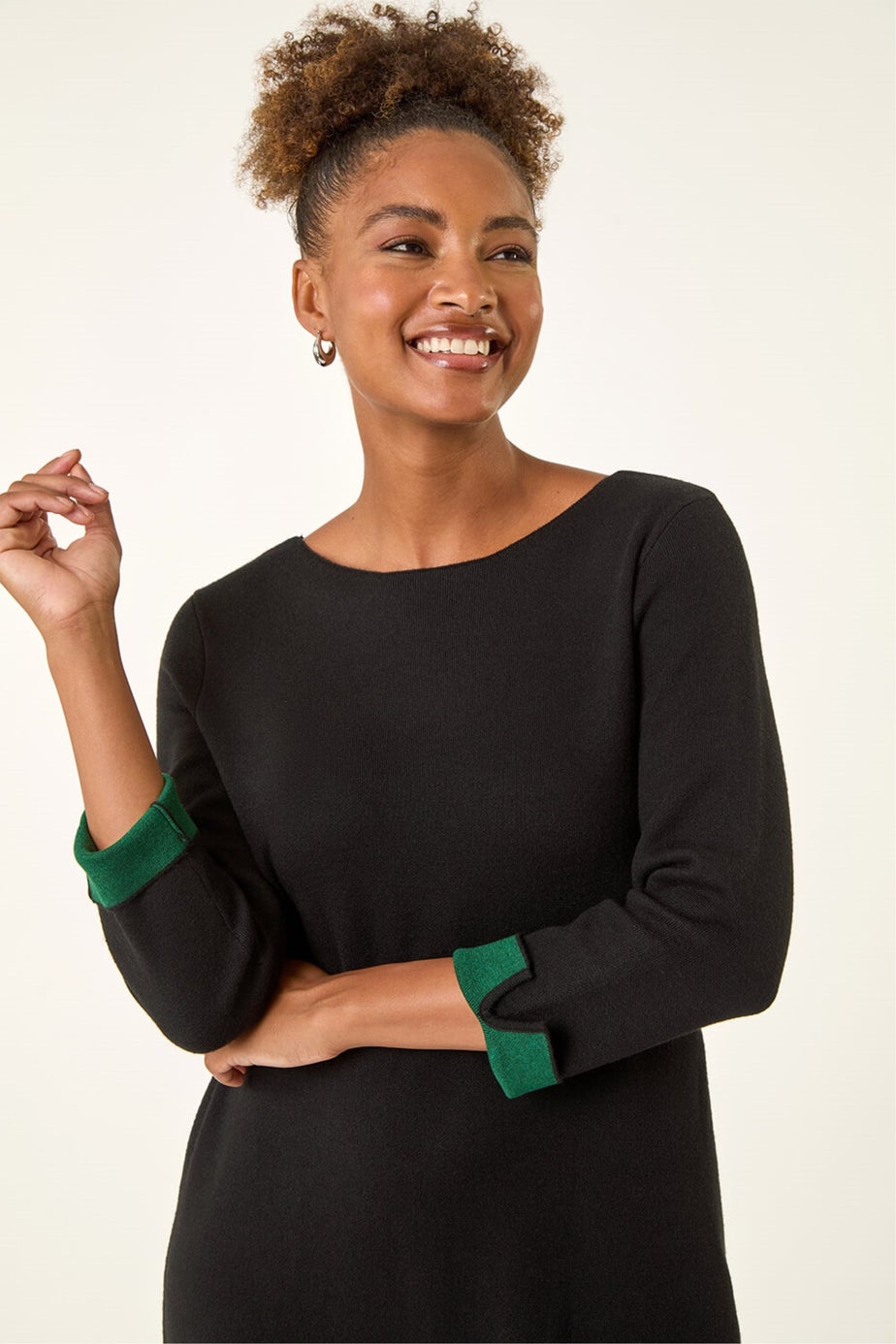 Roman Forest Contrast Sleeve Knitted Shift Dress