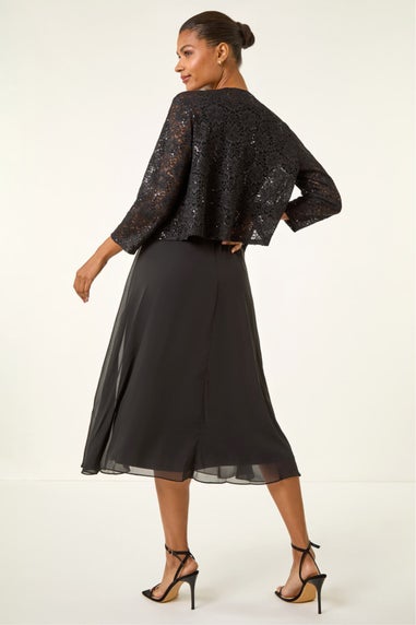 Roman Black Glitter Sequin Lace Top