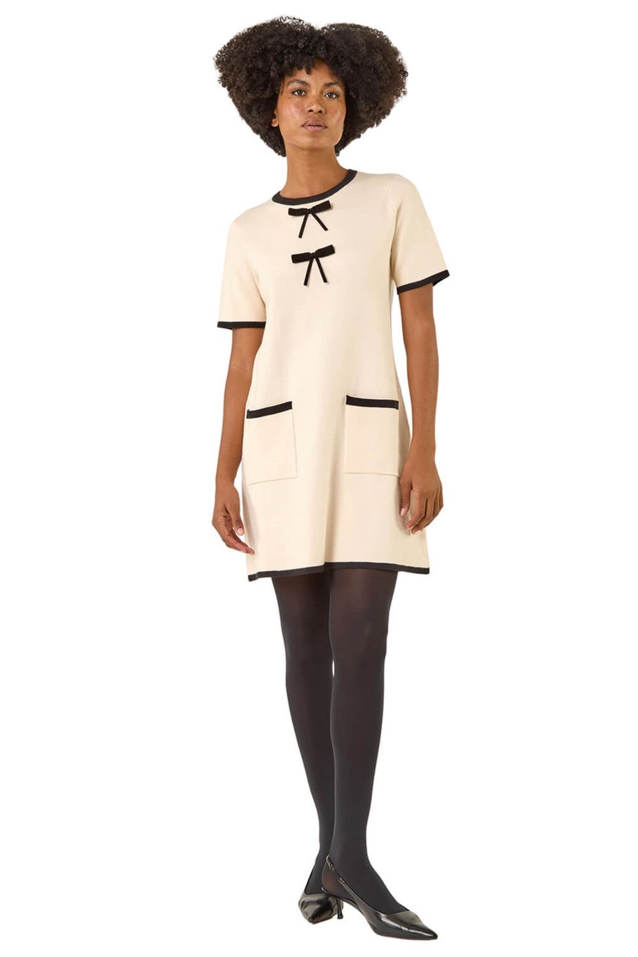 Roman Ivory Bow Detail Knitted Dress