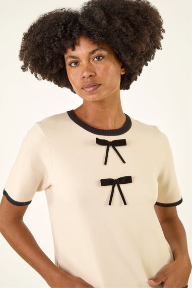 Roman Ivory Bow Detail Knitted Dress