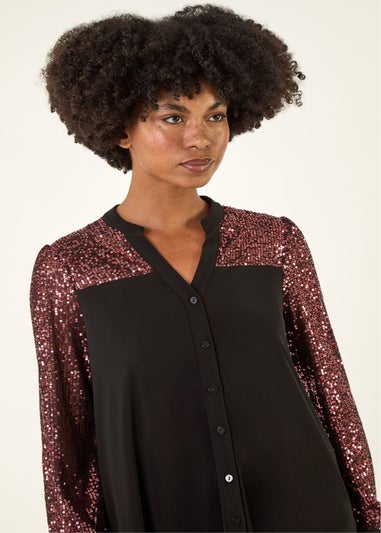 Roman Rose Embellished Sequin Stretch Blouse