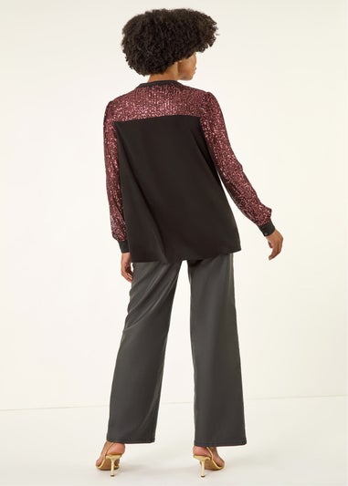Roman Rose Embellished Sequin Stretch Blouse