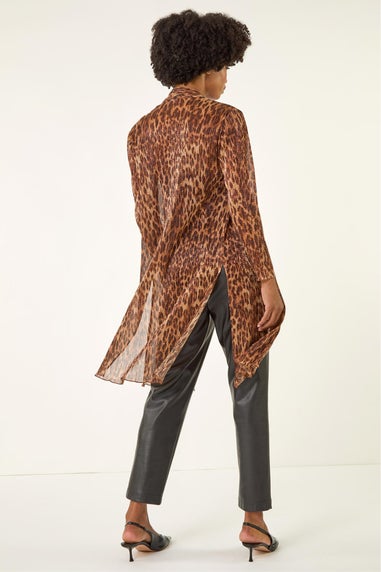 Roman Tan Metallic Animal Print Plisse Kimono