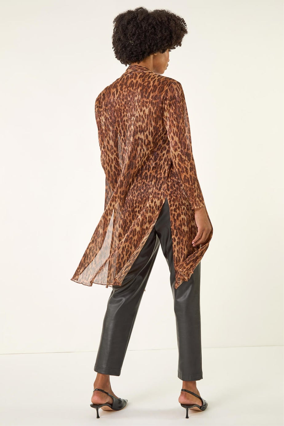 Roman Tan Metallic Animal Print Plisse Kimono