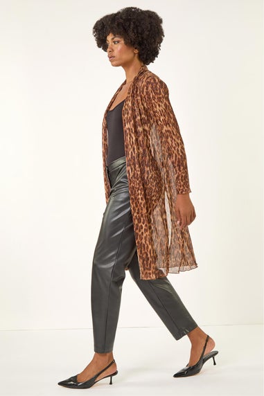 Roman Tan Metallic Animal Print Plisse Kimono