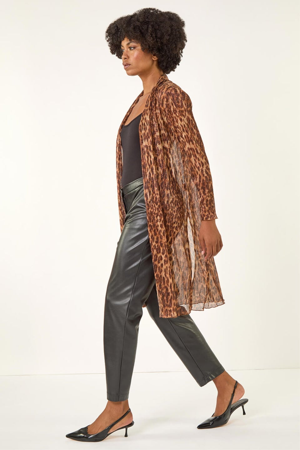 Roman Tan Metallic Animal Print Plisse Kimono