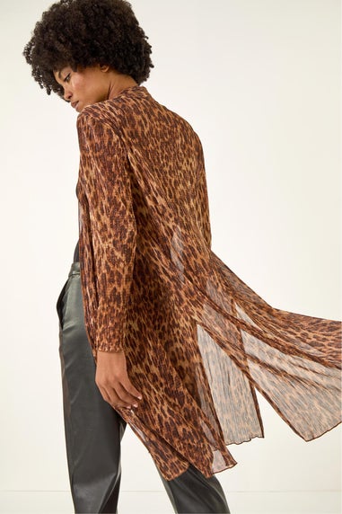 Roman Tan Metallic Animal Print Plisse Kimono