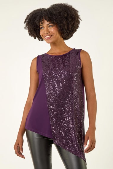 Roman Purple Sequin Asymmetric Stretch Vest
