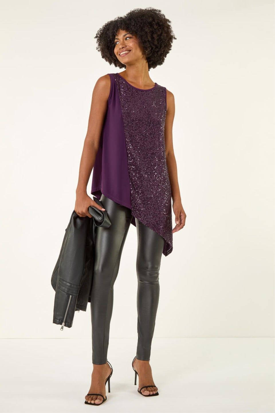 Roman Purple Sequin Asymmetric Stretch Vest