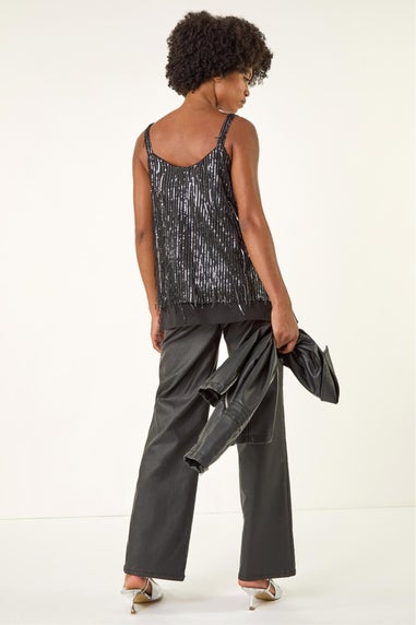 Roman Dark Grey Tassel Sequin Chiffon Top