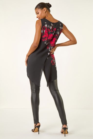 Roman Red Floral Wrap Embellished Top