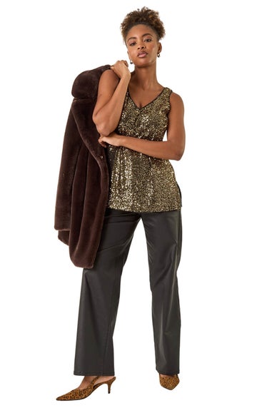 Roman Gold Sequin V-Neck Vest Top