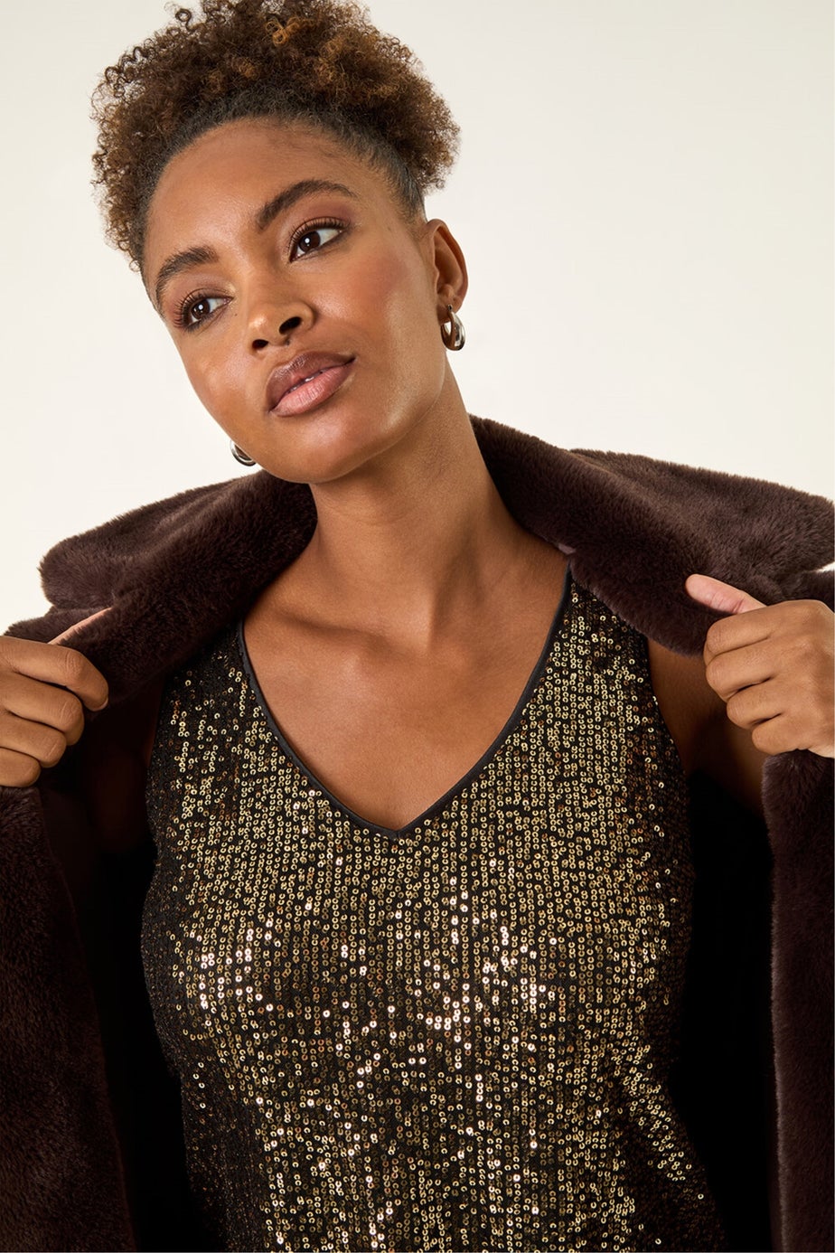 Roman Gold Sequin V-Neck Vest Top