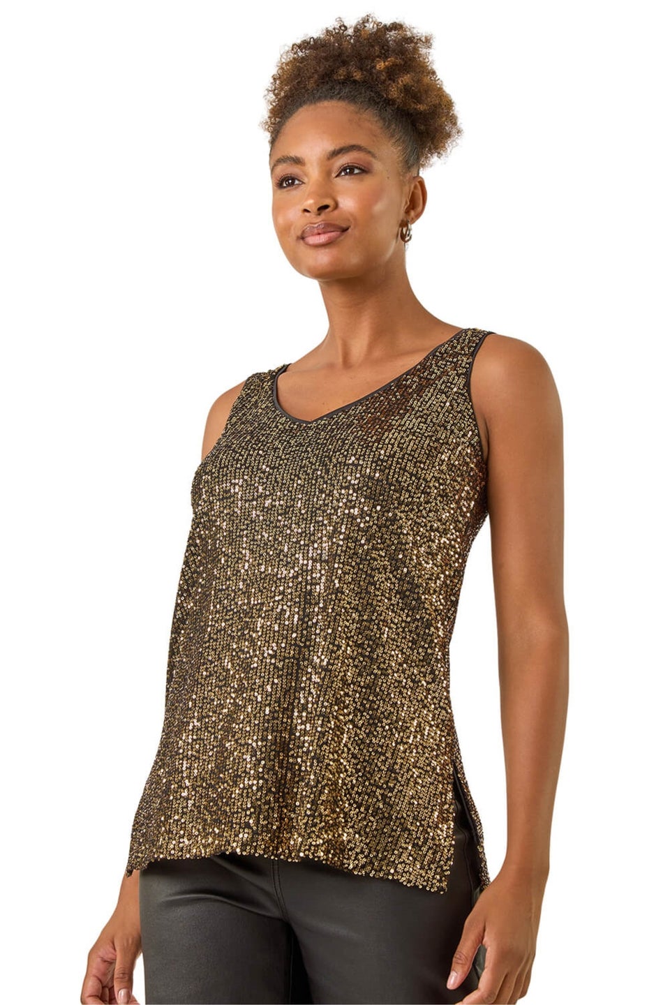 Roman Gold Sequin V-Neck Vest Top