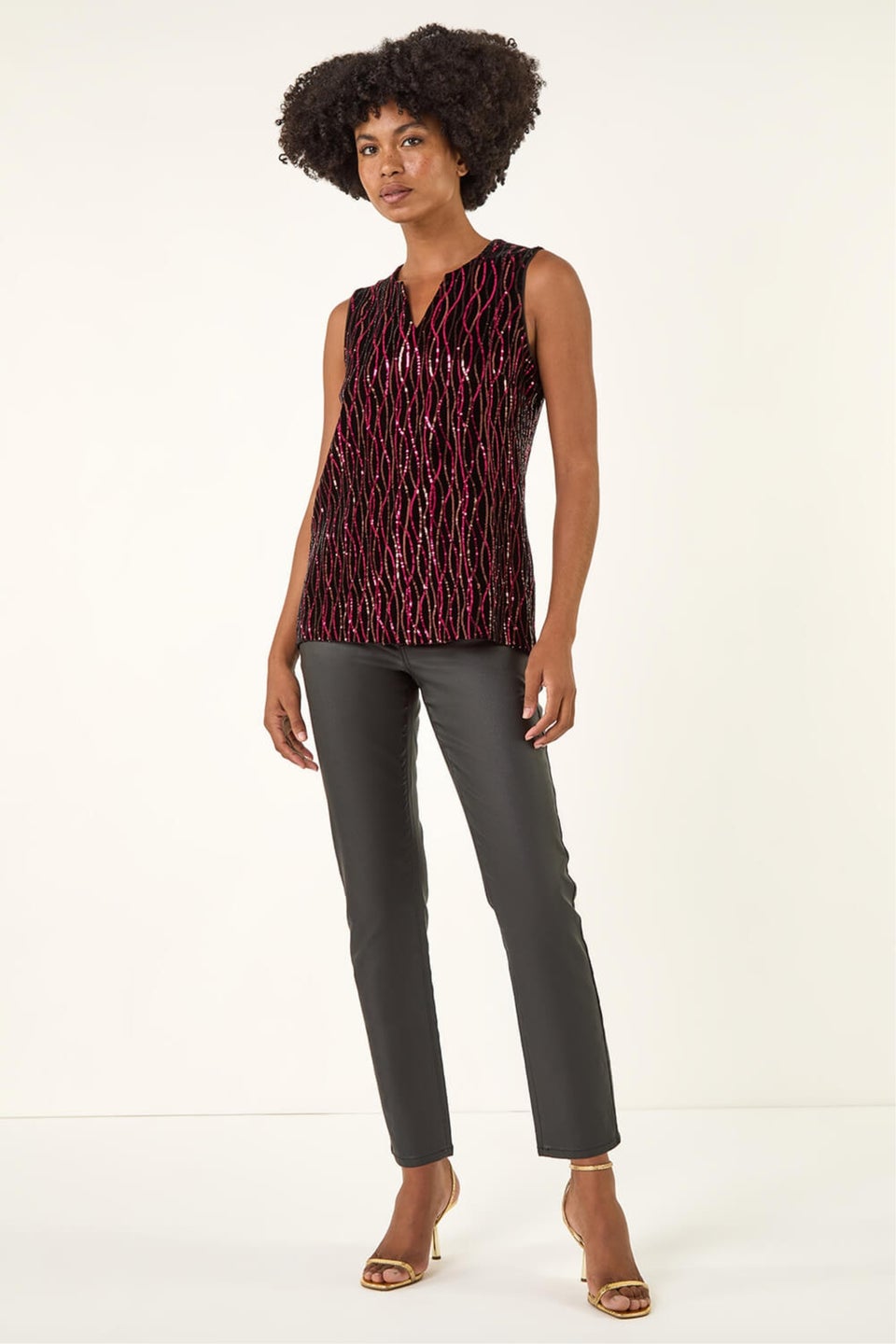 Roman Fuchsia Sequin Velvet Vest Top