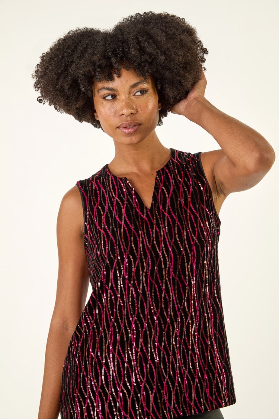 Roman Fuchsia Sequin Velvet Vest Top