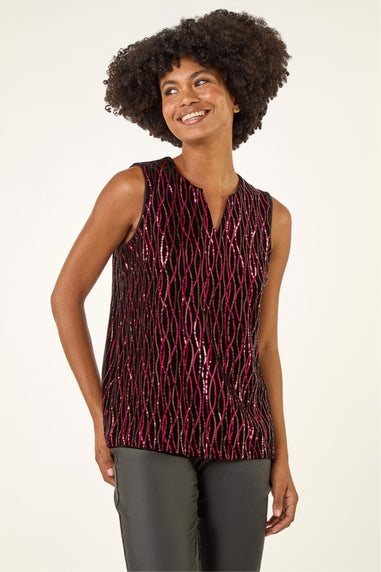 Roman Fuchsia Sequin Velvet Vest Top