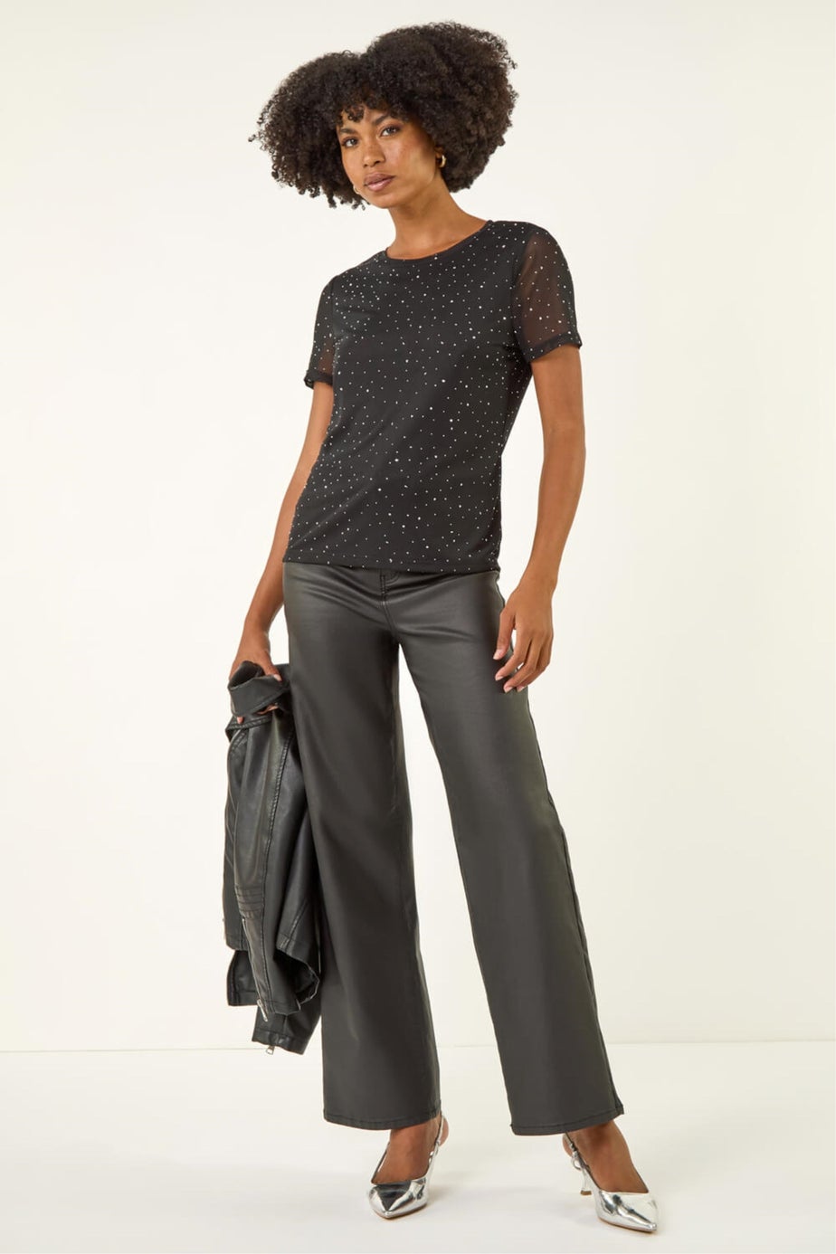 Roman Black Shimmer Hotfix Stretch Top