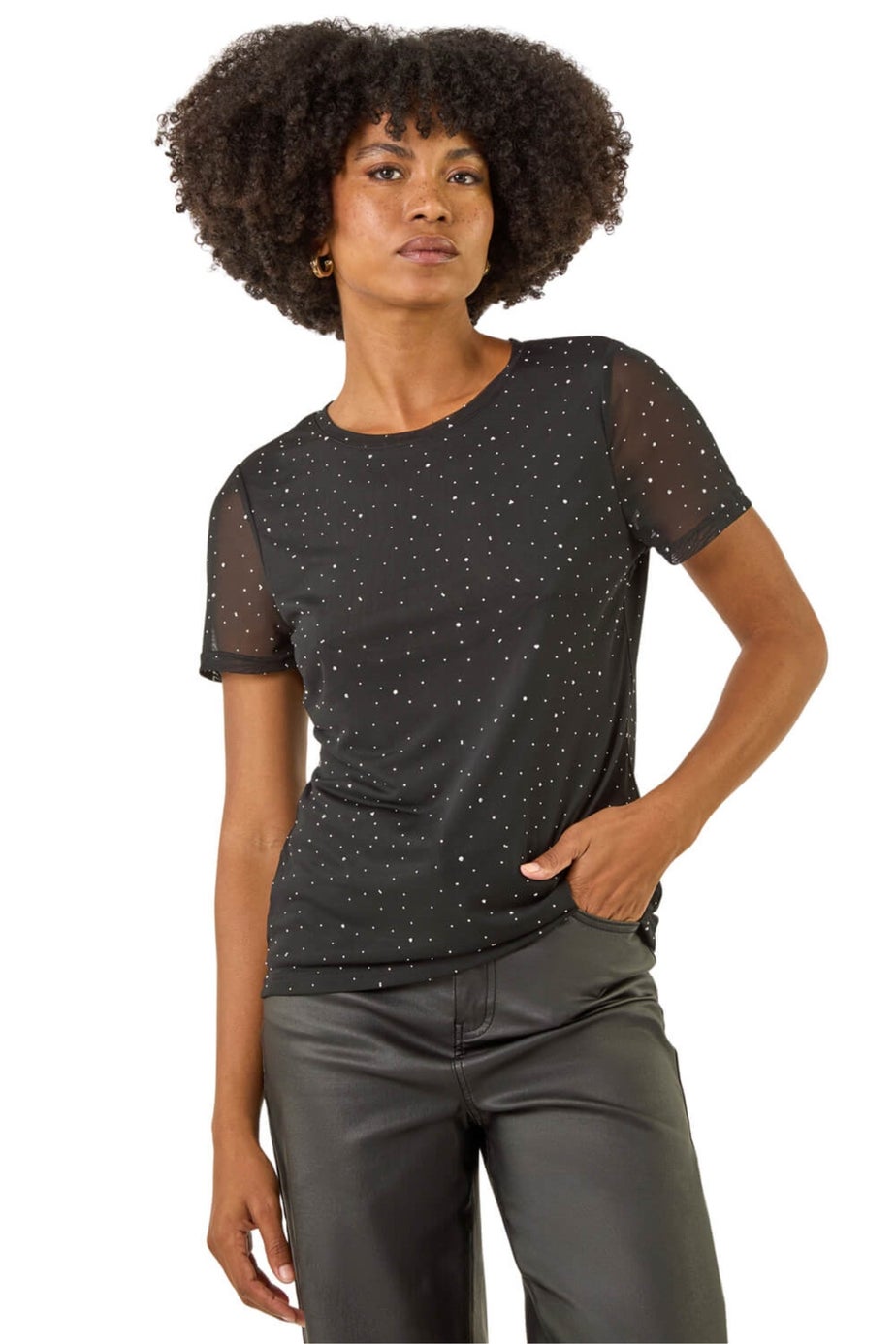 Roman Black Shimmer Hotfix Stretch Top