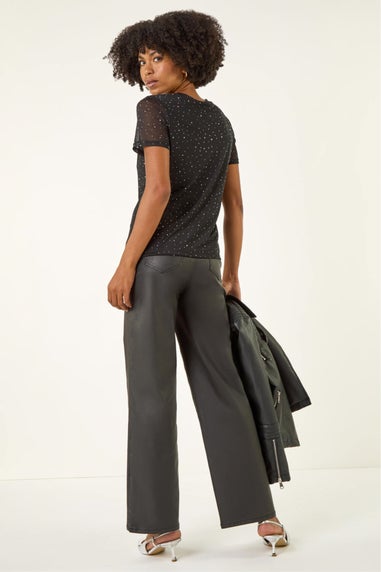 Roman Black Shimmer Hotfix Stretch Top