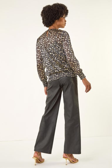 Roman Gold Spot Print Plisse Shirred Top