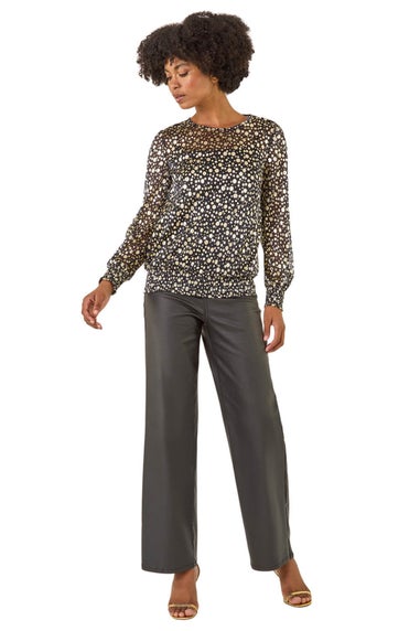 Roman Gold Spot Print Plisse Shirred Top