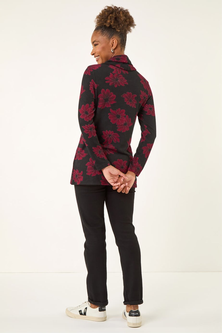 Roman Red Cowl Neck Buttoned Top